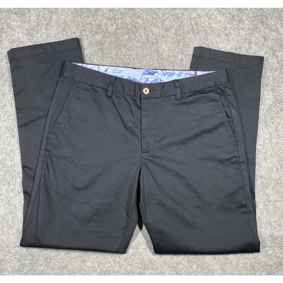Tommy Bahama Pants Mens 34x30 Black Flat Front Stretch Chino Classic Fit Cotton